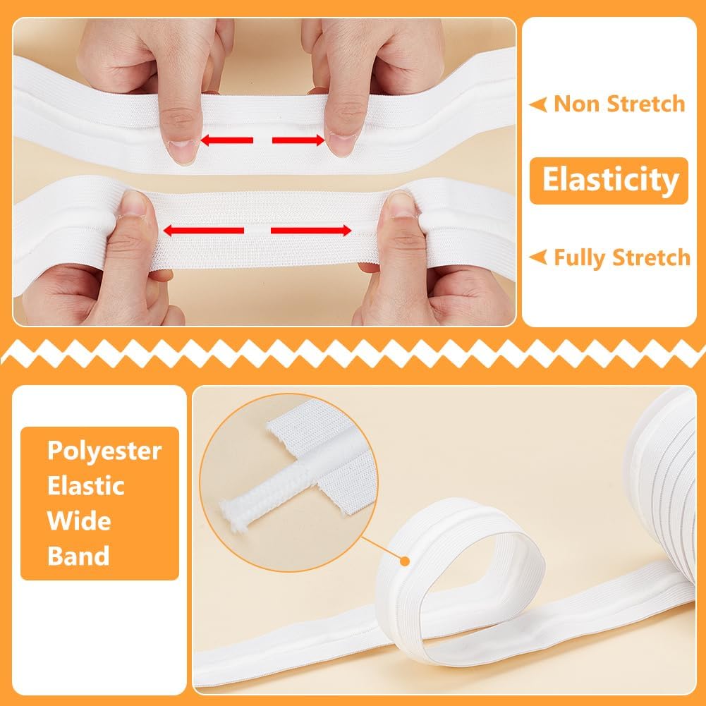 BENECREAT 10.94 Yards White Knit Elastic Band, 1.57 Inch Wide Sewing Elastic Band with Drawstring Polyester Stretch Strap for Sewing Waistband Wig and DIY Crafting