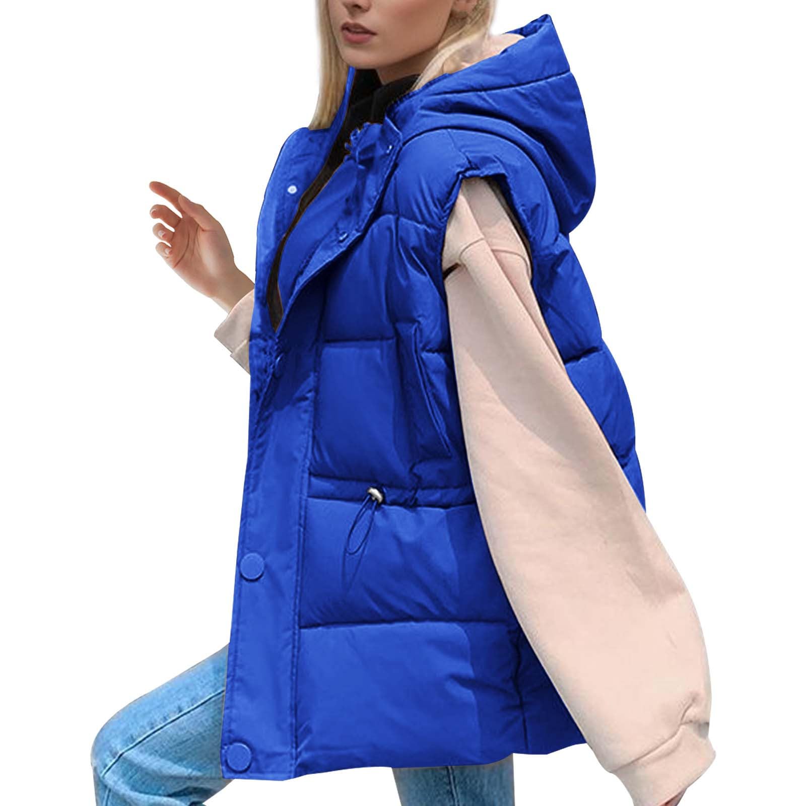 Gilet Lana Donna - Gilet in Piumino Tinta Unita da Donna con cappuccio Capispalla Senza Maniche ispessito taglie forti Cappotti Lana Cotta