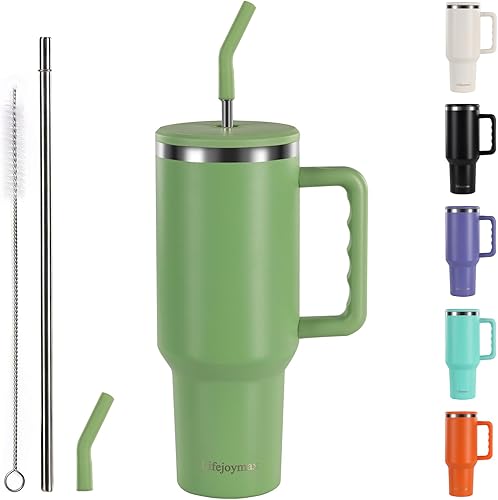 Vaso de 40 oz con asa y tapa con pajilla, vaso aislado al vacío, botella de agua aislada de acero inoxidable, taza para agua, café y viaje, a prueba