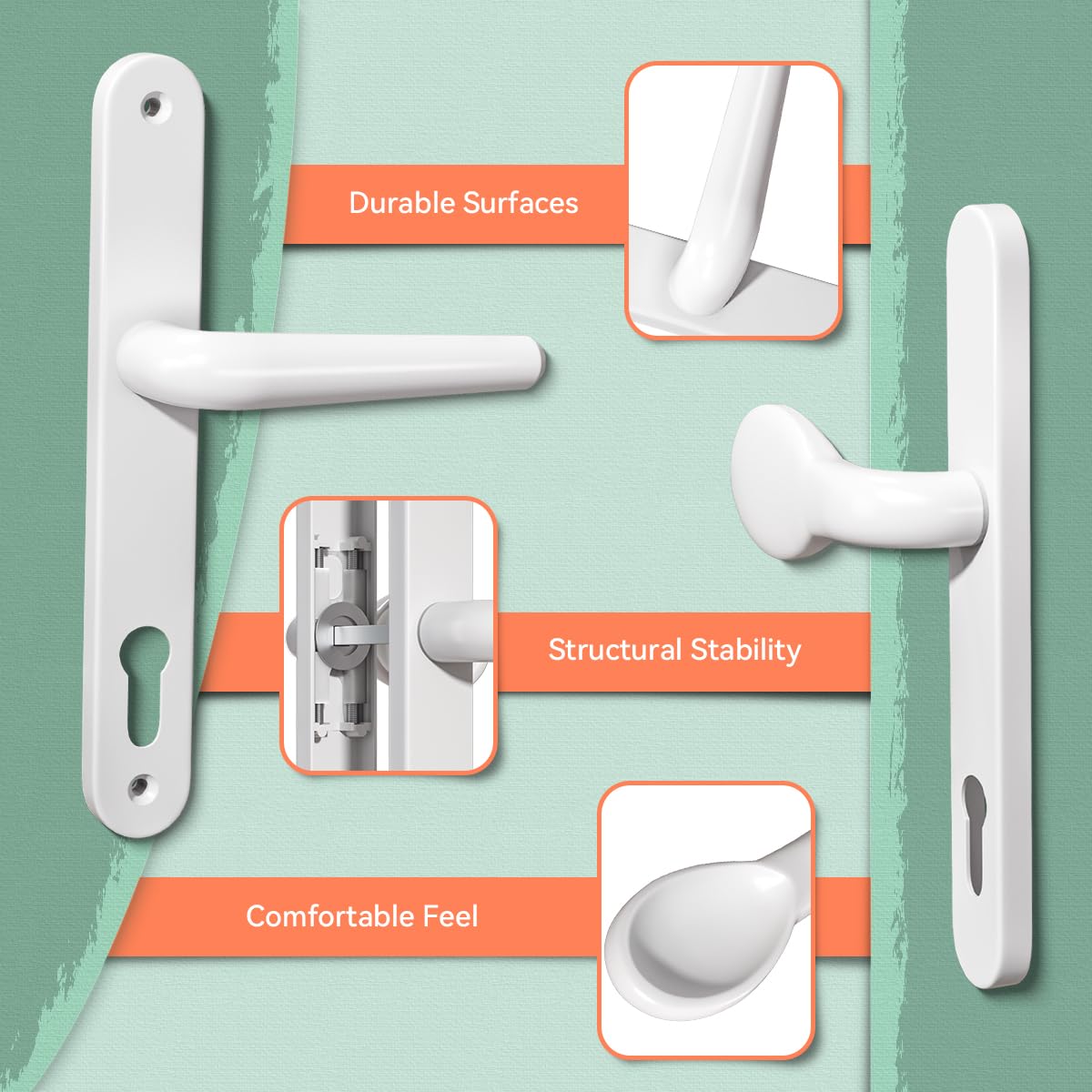 Bwintech 1 Stück Weißes Aluminium UPVC Türgriff, Hebel/Pad Inline 92mm Dornmaß, 211mm Schraubenlochabstand, 243mm Plattenlänge Vordertürgriffe für UPVC Tür