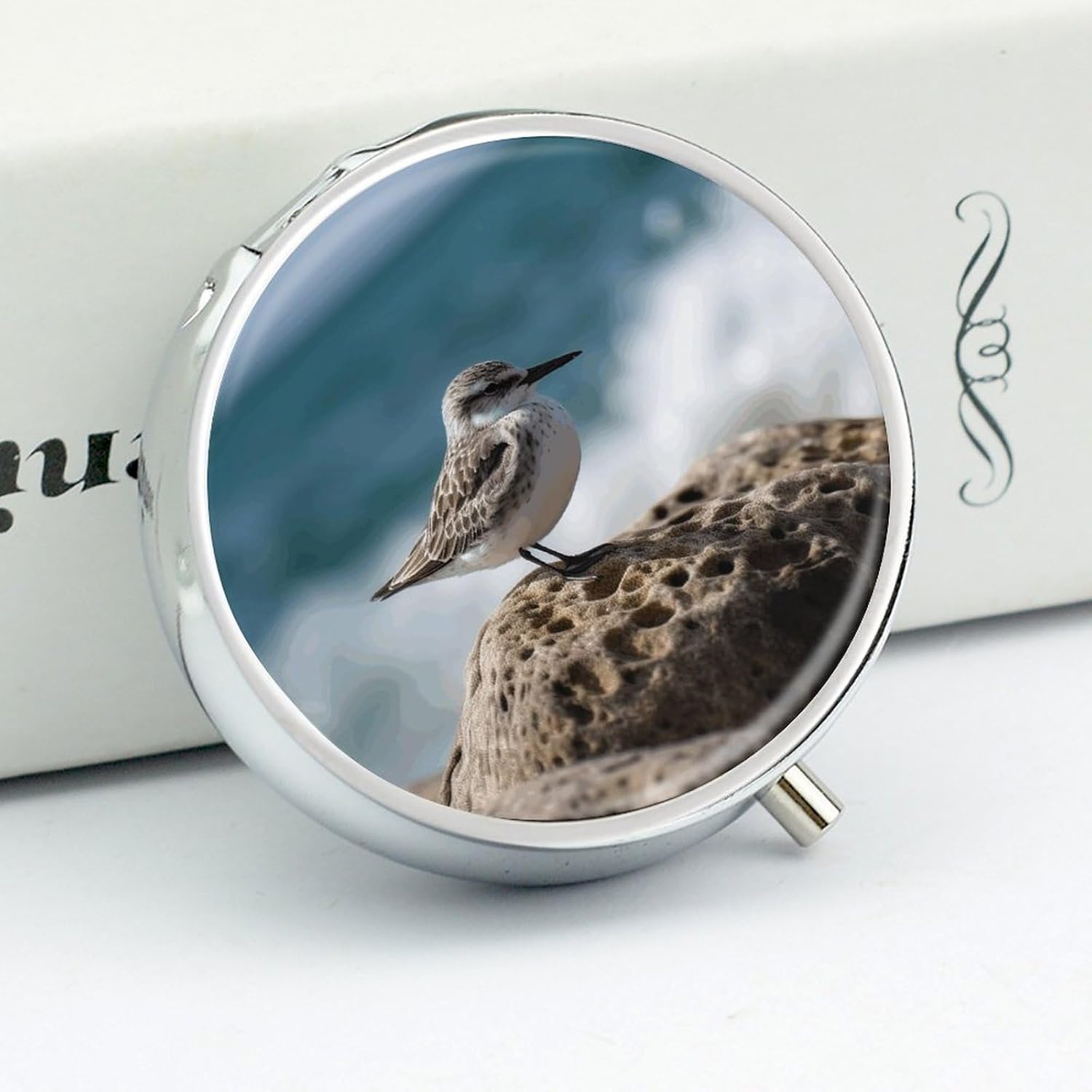 Round Silver Pill Box Small Pill Case for Purse and Pocket 3 Compartment image 4