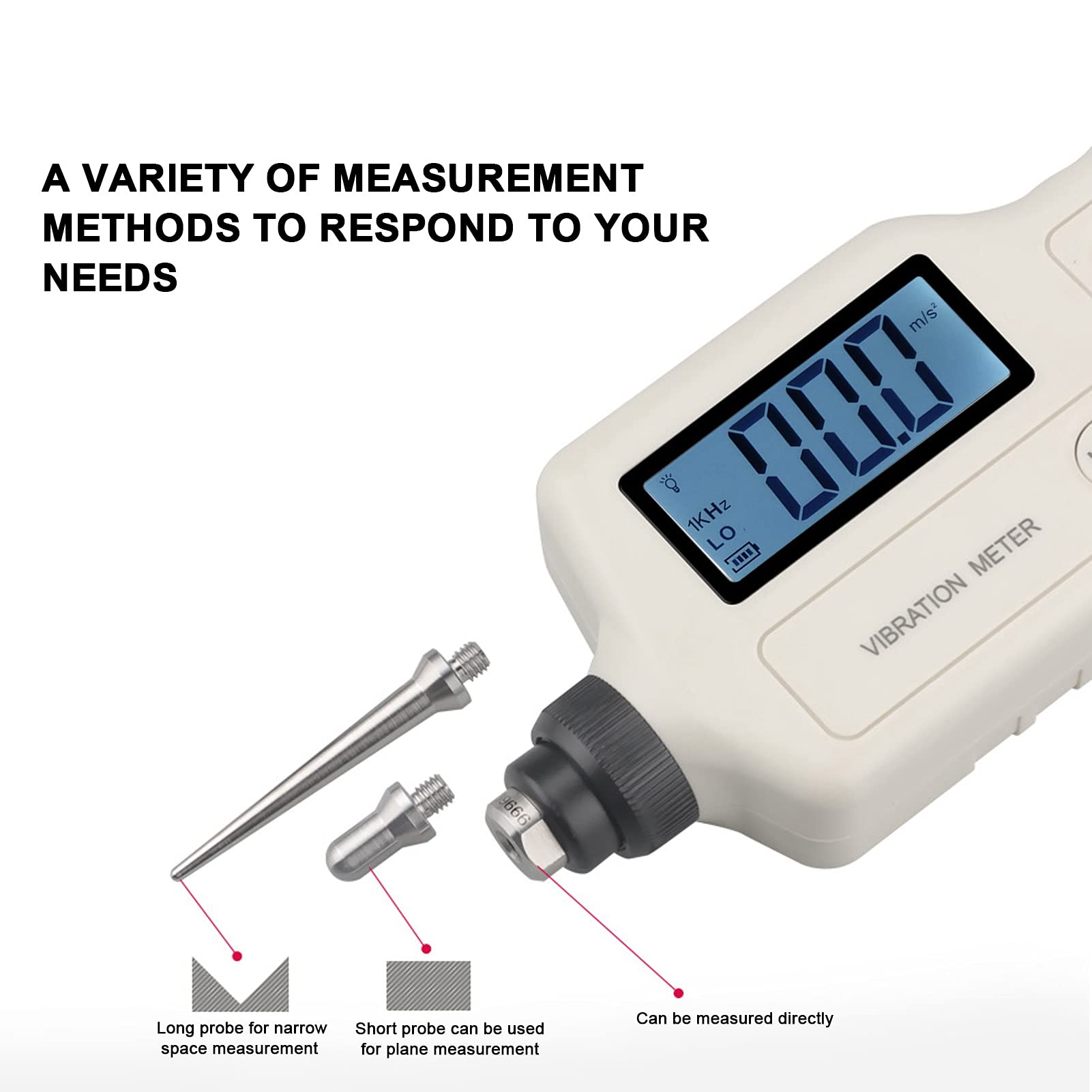 Probador de vibración SustVita con rango de velocidad de 0,1-199,9 mm/s, detector de fallas de rodamientos portátil con pantalla LCD retroiluminada y apagado automático para