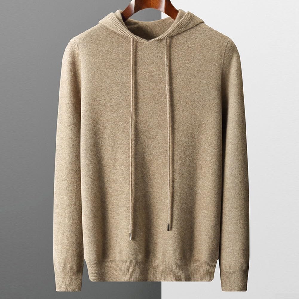 Sudadera de lana pura de manga larga con capucha para hombre, longitud regular, informal, para otoño y primavera