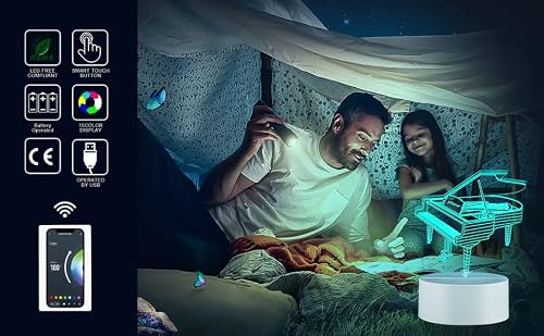 Taneny Smart 3D Night Light Musical Instrument (3 Patterns) Piano Guitar Saxophone 16 Colors Multiple Gradient Colors Music Rhythm Smart 3D Lamp Tuya App Remote Control (White) #TOP7