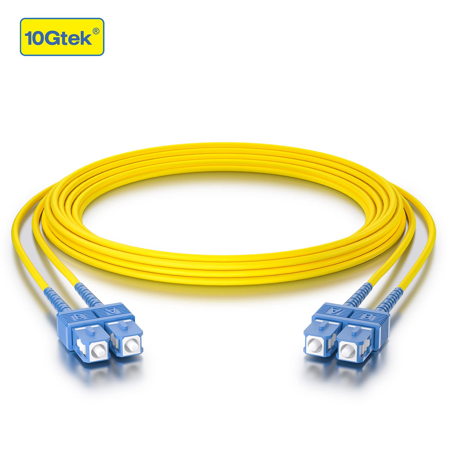 10Gtek Fiber Patch Cable - SC to SC OS2 10Gb/Gigabit Singlemode Jumper Duplex 9/125 LSZH Fiber Optic Cord, Yellow, 25-Meter(82-ft)