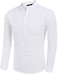 COOFANDY Chemises Henley à manches longues pour hommes Linge de coton Premium Beach T-Shirt