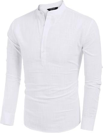 COOFANDY Men's Cotton Linen Henley T-Shirt Long Sleeve Hippie Casual Beach T-Shirts