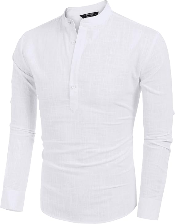 COOFANDY Men's Cotton Linen Henley T-Shirt Long Sleeve Hippie Casual Beach T-Shirts