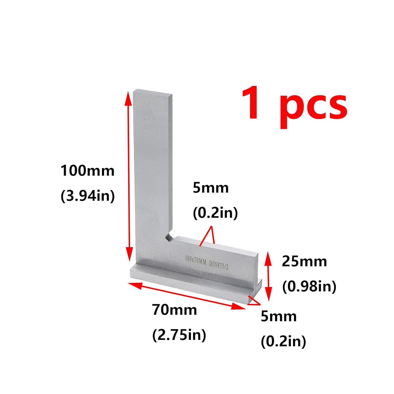 Antrader 3-Inch Precision Machinist Square ,1-Pack Engineer Square ,90 Degree Right Angle Ruler Ground Hardened Steel with Seat 75×50mm(3"×2"),Silver - - 
