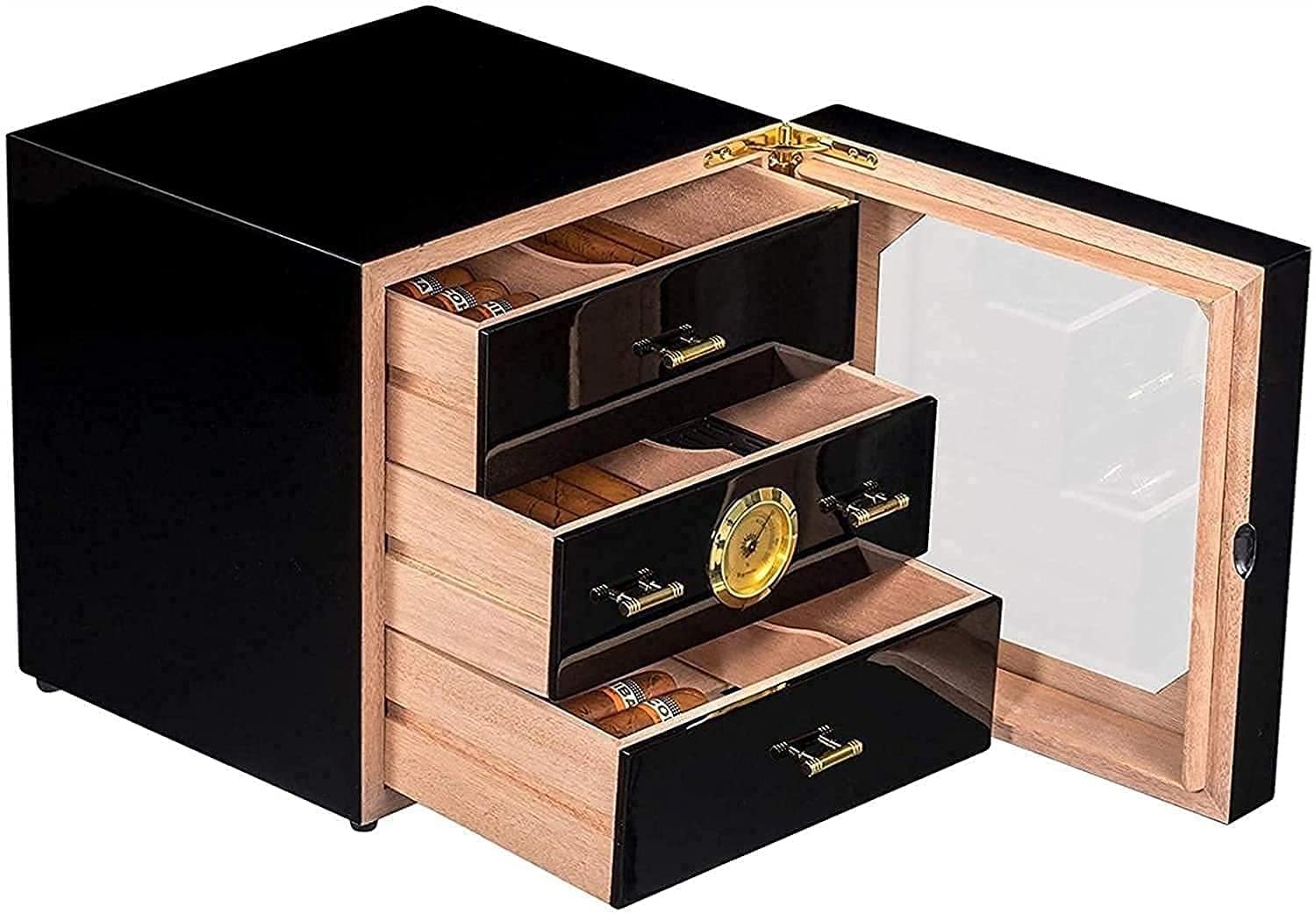 GagalU Cigar Humidor, Cigar Humidor Cigar Humidor Cabinet 3 Larger Drawers Cigar Box Storage Case