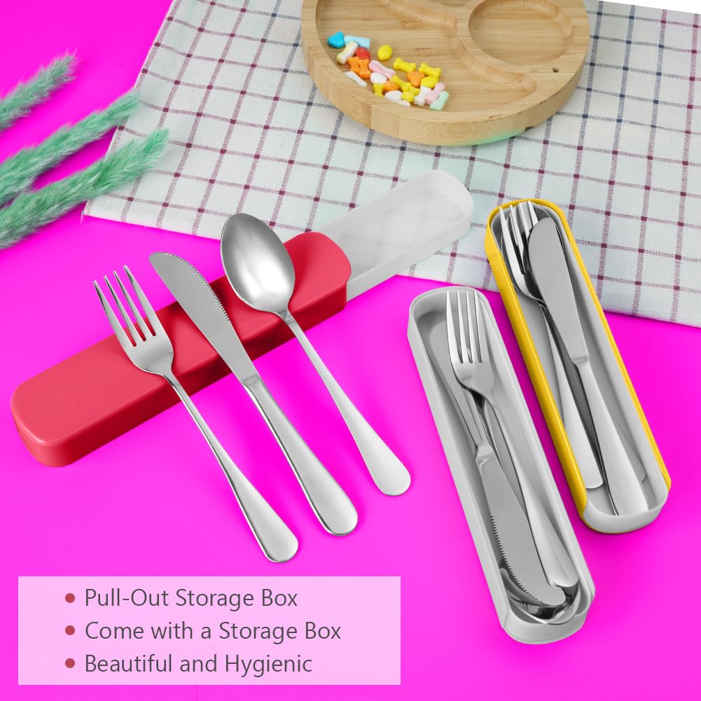 HOTUT 3 Pezzi Posate Da Campeggio Kit con Borsa Portaoggetti, Set di Posate Acciaio Inox, Finitura Lucida Lavabili in Lavastoviglie, Posate Da Viaggio in Argento con Cucchiaio Forchetta Coltello