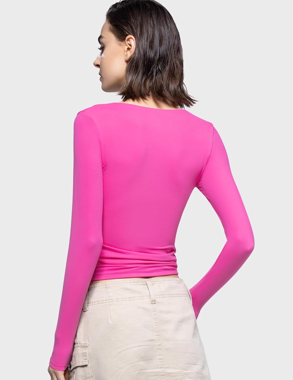 PUMIEY Women's Long Sleeve T Shirts Sweetheart Neck - Slim Fit Going Out Tops Sexy Basic Tee Smoke Cloud Pro Collection - Image 4