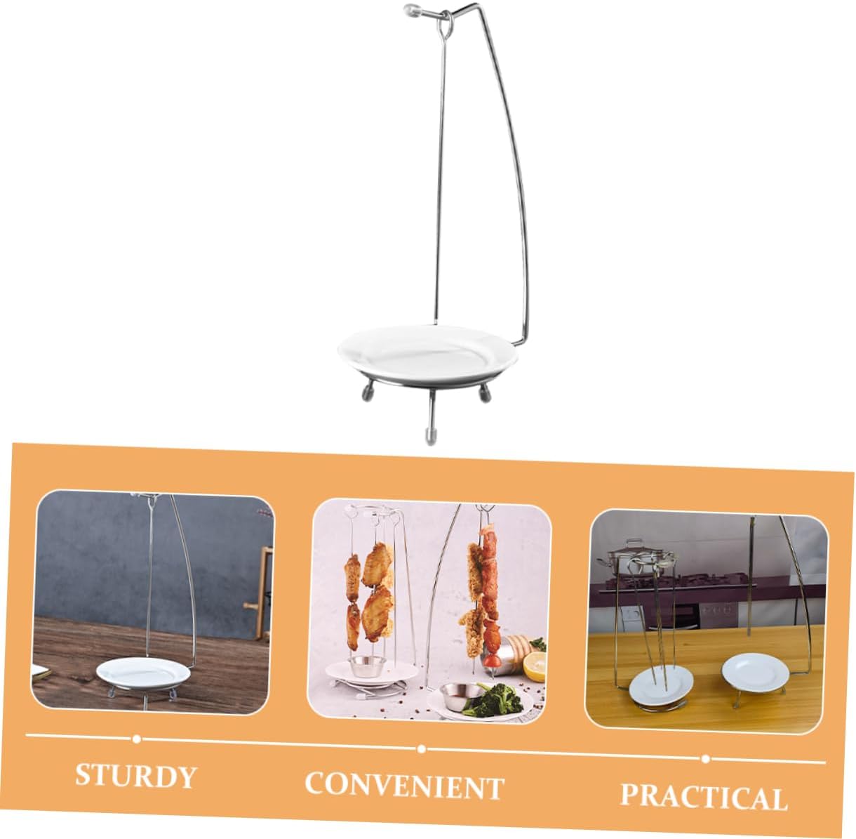 Grill Skewer with Stand 1 set Stainless Steel Vertical Skewer Stand Brazilian Vertical Spit Stand with Removable Spikes for Shawarma, Kebabs on Smoker, Oven, BBQ