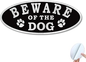 SINMAO Panneau « Beware of The Dog » pour portail de maison, cour ou clôturé avec autocollant en aluminium 17,8 x 7,6 cm, panneau autocollant pour porte intérieure ou extérieure