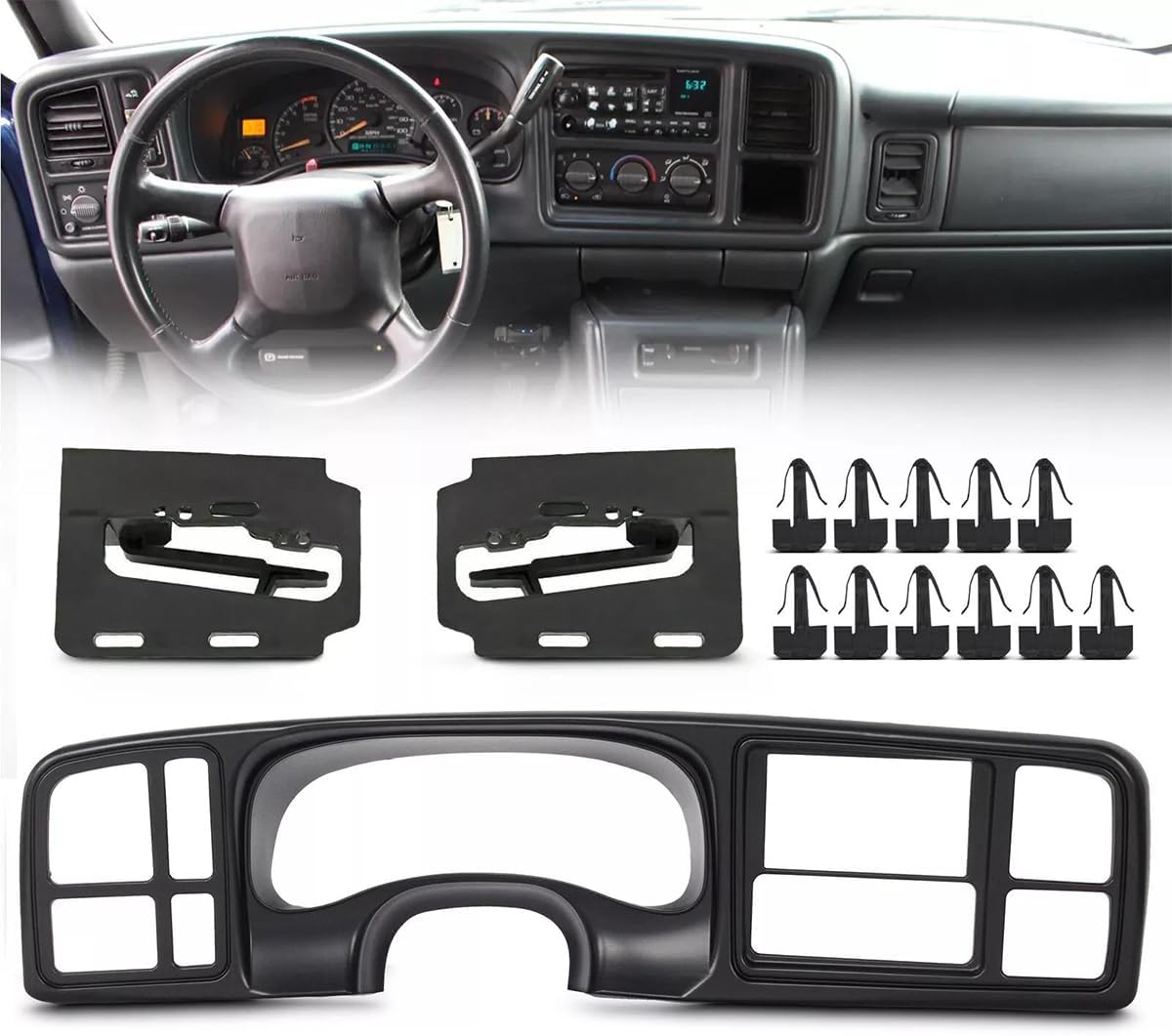 KARPAL Double Din Dash Bezel Cover Kit Compatible With 1999-2002 GMC Sierra Full-Size Trucks/SUV's Chevy Silverado Car Stereo Radio 15731974 15772850
