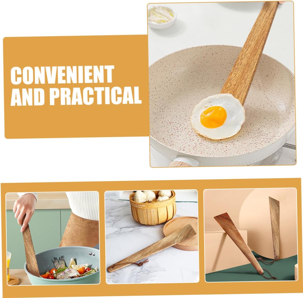 Cabilock Portable Wooden Spatula Turner for Non-Stick Cookware Heat Resistant Non-Slip Design for Camping and Cooking 12-inch Wooden Cooking Utensil