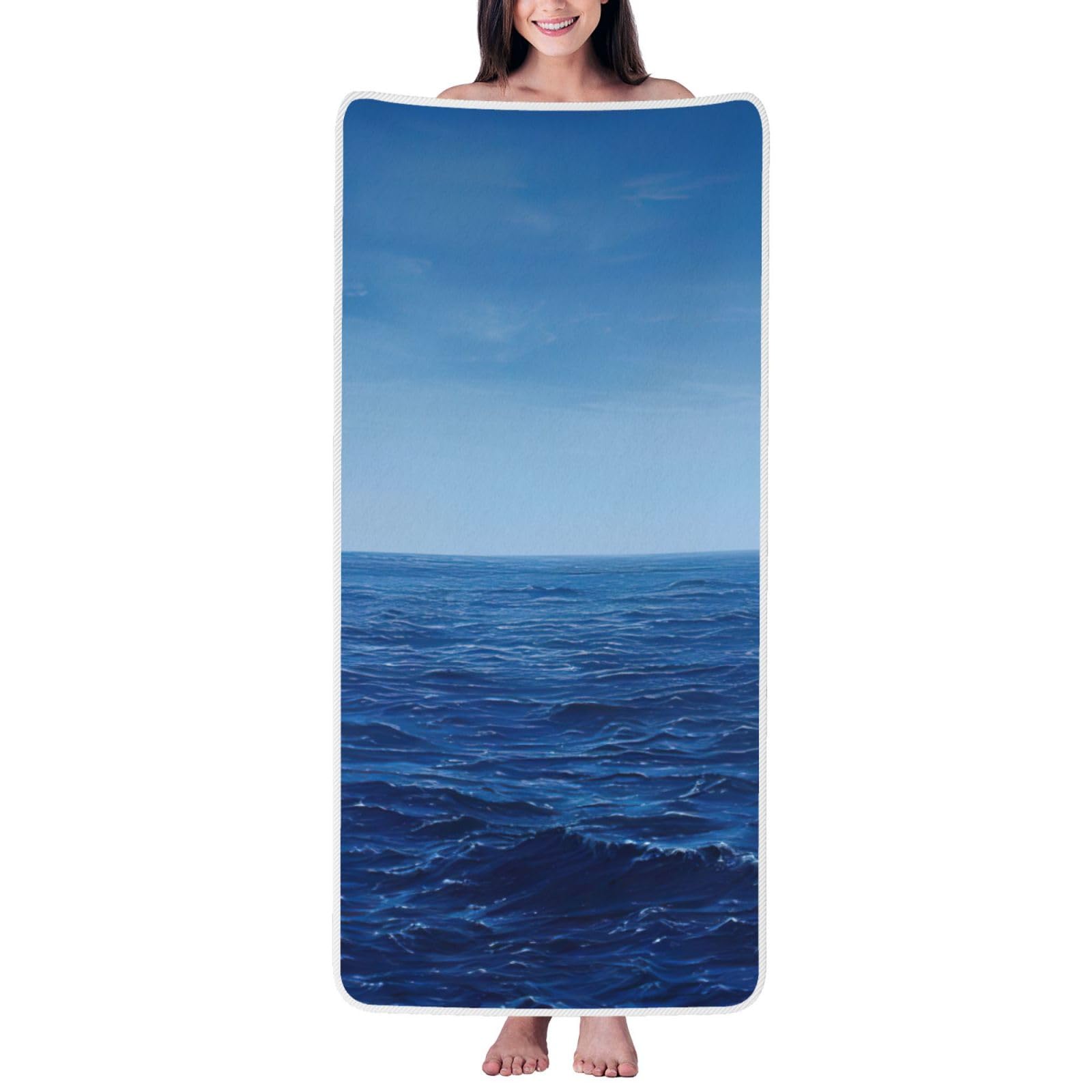 Tamiger Blue Ocean Sea Print Unisex Coral Velvet Bath Towel For Home Bathroom Hotel Spa Beach Travel Daily Use