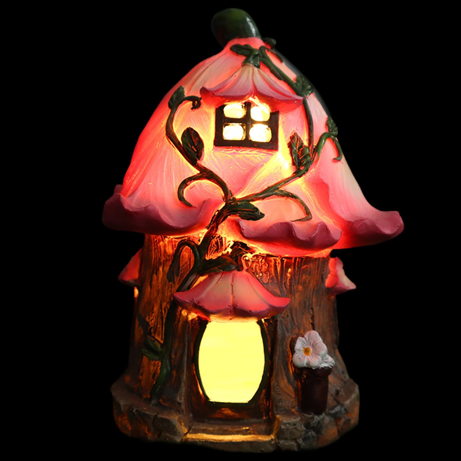 lisutupode Solar Light Fairy House 13.5x11.3x16.5cm Funny Resin Cottage Sculpture Solar Powered Fairy House Garden Statue Night Light House