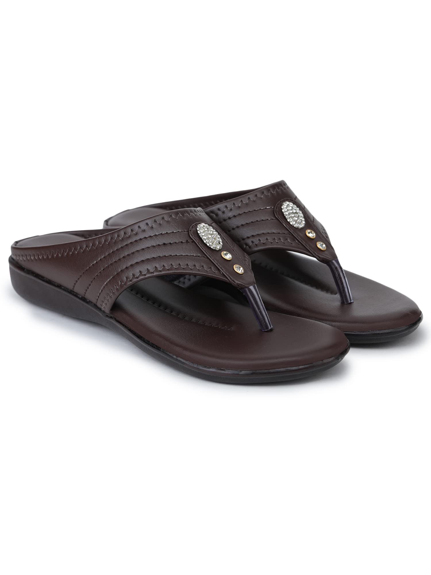 Bootco Flat for Womens & Ledies Attractive Silver Nag Design With Comfortable Soft Feel During Wearing This Trending Brown Color Easy To Fitt Flat Slipper