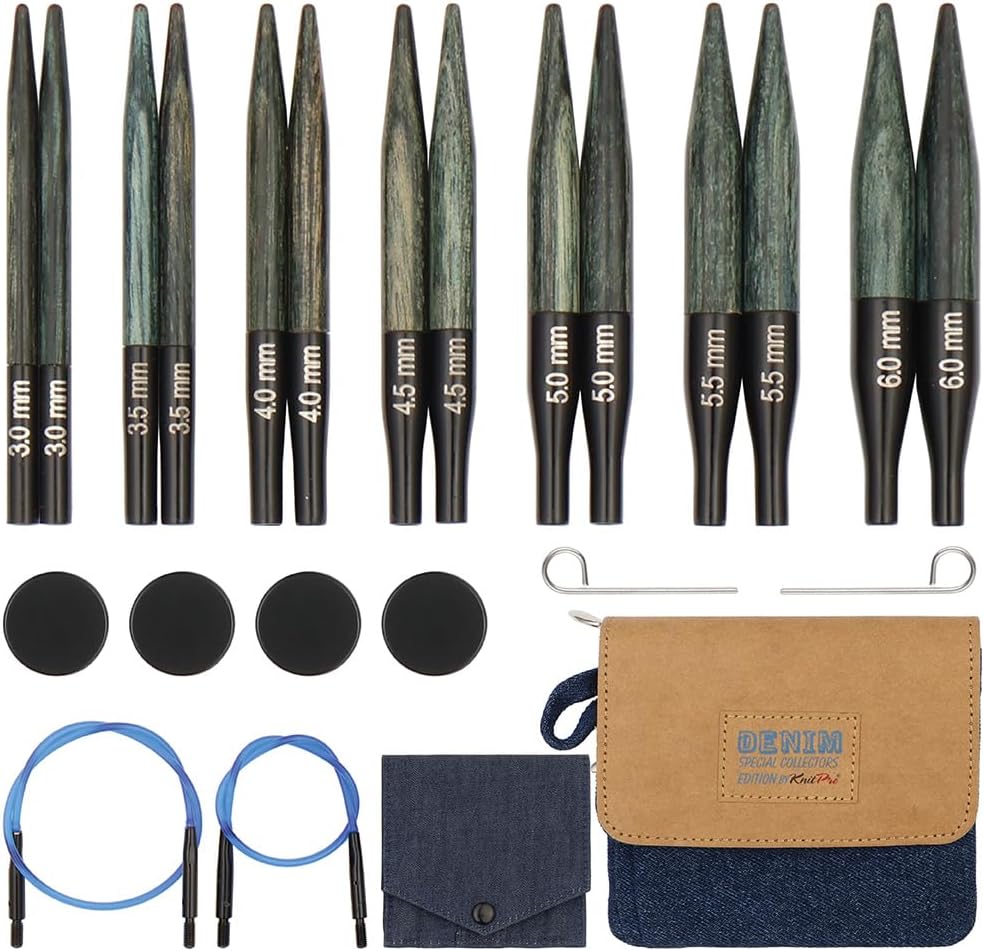 KnitPro Indigo Wood Mini Interchangeable Needle Set 2" (5cm) | 7 US Sizes (2.5 to 10)