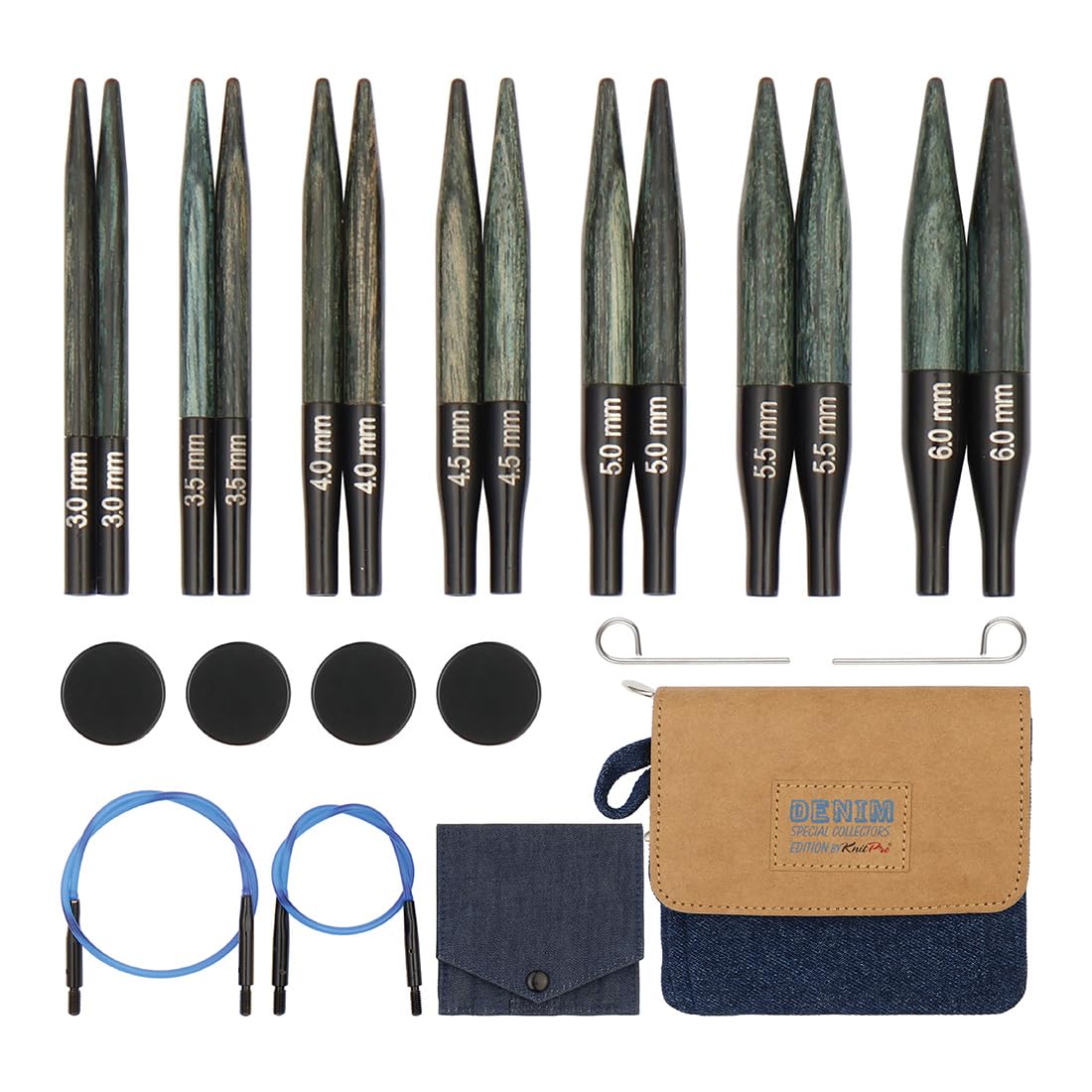 KnitPro Indigo Wood Short Interchangeable Circular Needles Set 3.00mm - 6.00mm