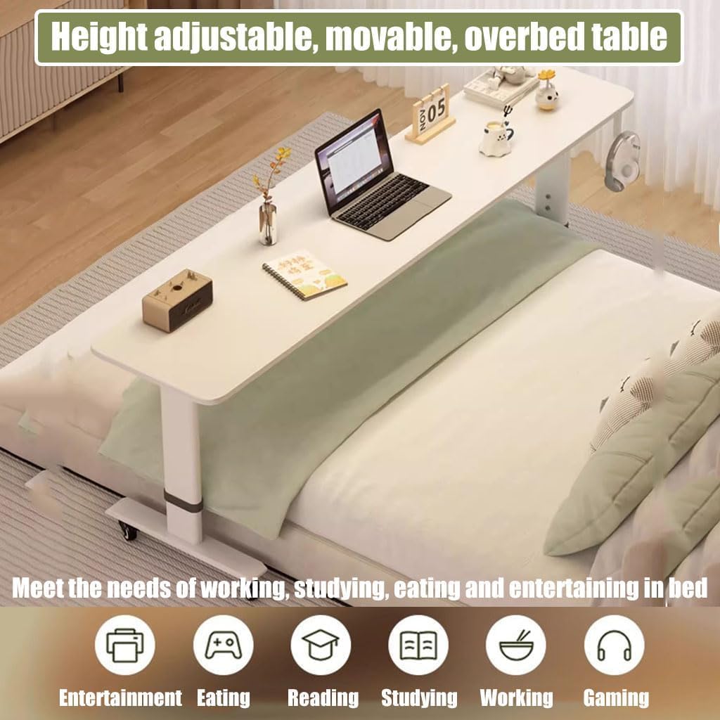 Height Adjustable Overbed Table with Wheels Rolling Laptop Desk Multipurpose Mobile Computer Desk for Office Bedroom & Living Room Stretchable Design (Size: 210x40x68)