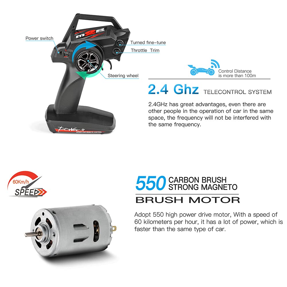 WLtoys 144001 Coche teledirigido 60 km/h, 1/14 RC todoterreno 4WD RC de alta velocidad Offroad Drift, batería de 2600 mAh, actualización de 45 minutos de placer de conducción 3 pilas (azul)