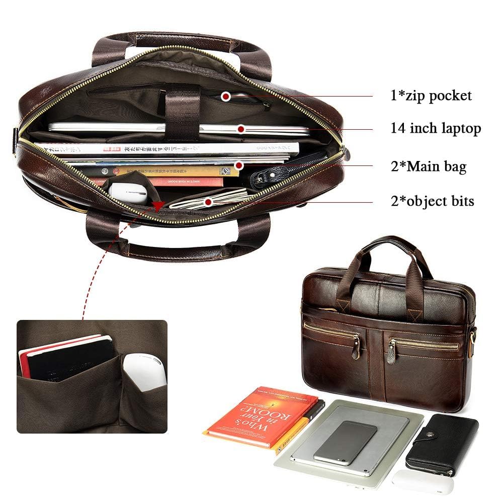 VINBAGGE Ventiquattrore Uomo, Borsa Porta PC 15.6 Pollici Borse Vera Pelle per Laptop Borse Valigetta Cuoio Cartella Portadocumenti da Ufficio Lavoro Regalo per Uomo