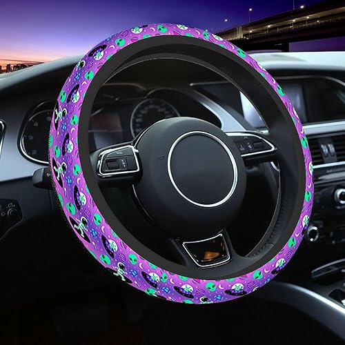Miniatura 19 de Funda para Volante de Coche de Cráneo Humano Cráneo Sonriente Siniestro en Estilo Retro con Texto Manuscrito Funda para Volante de Coche Decoración