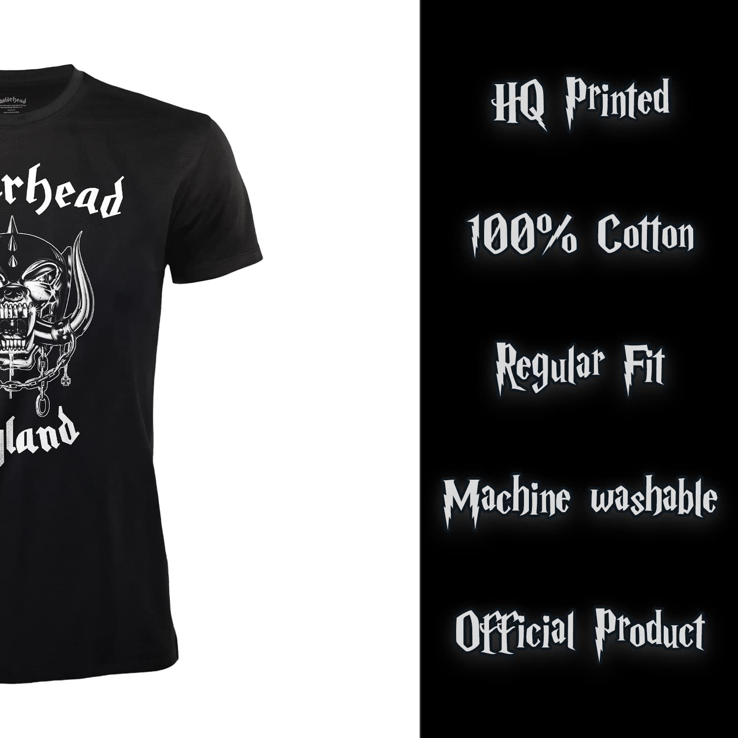T-shirt Motorhead England T-shirt Rock Officiel Noir Band Heavy Metal Coton Unisexe Adulte Garçon