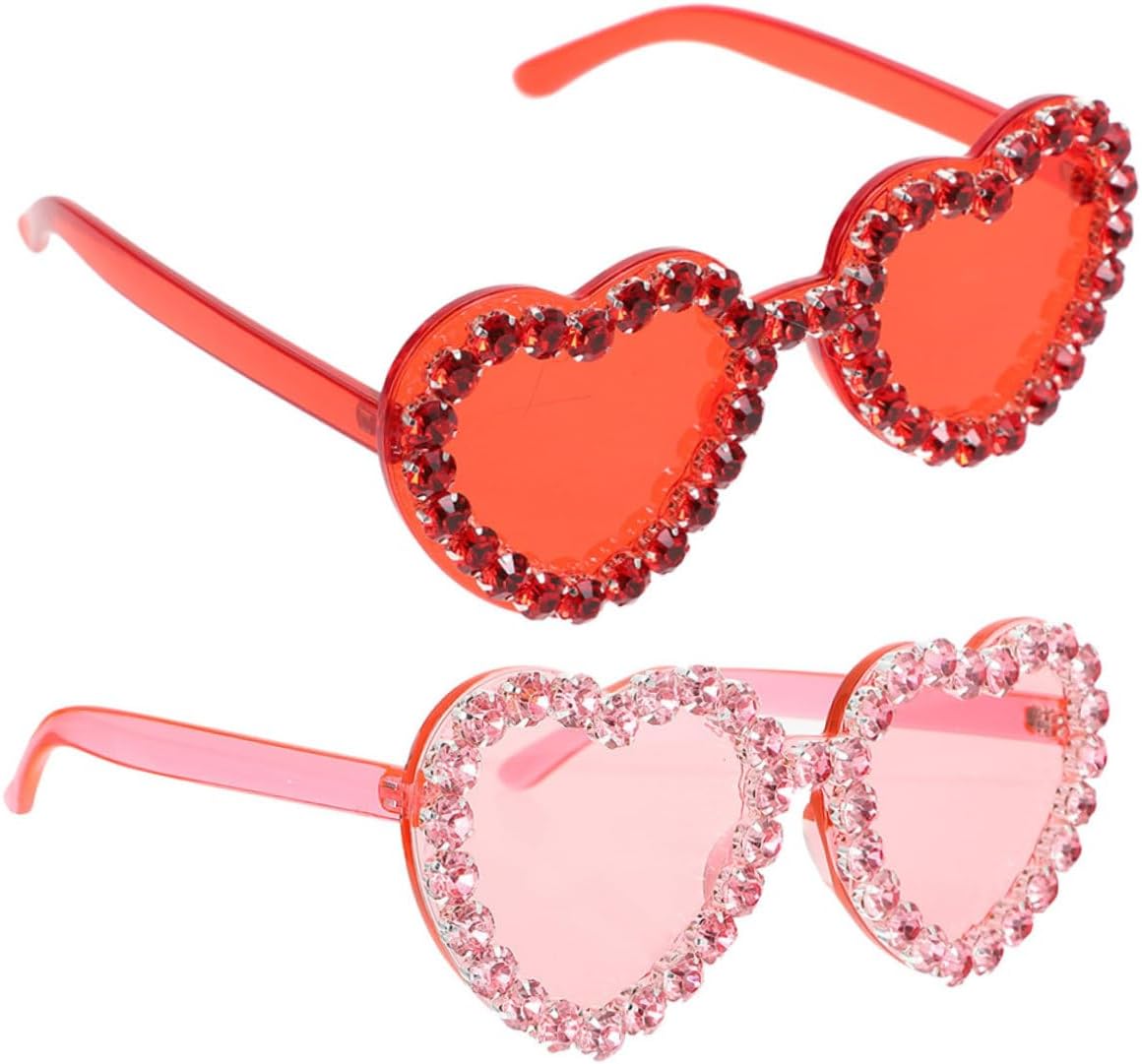 2pcs Heart Sunglasses for Women, Rimless Red and Pink Heart-shaped Sunglasses, Party and Beach Eyewear Accessories