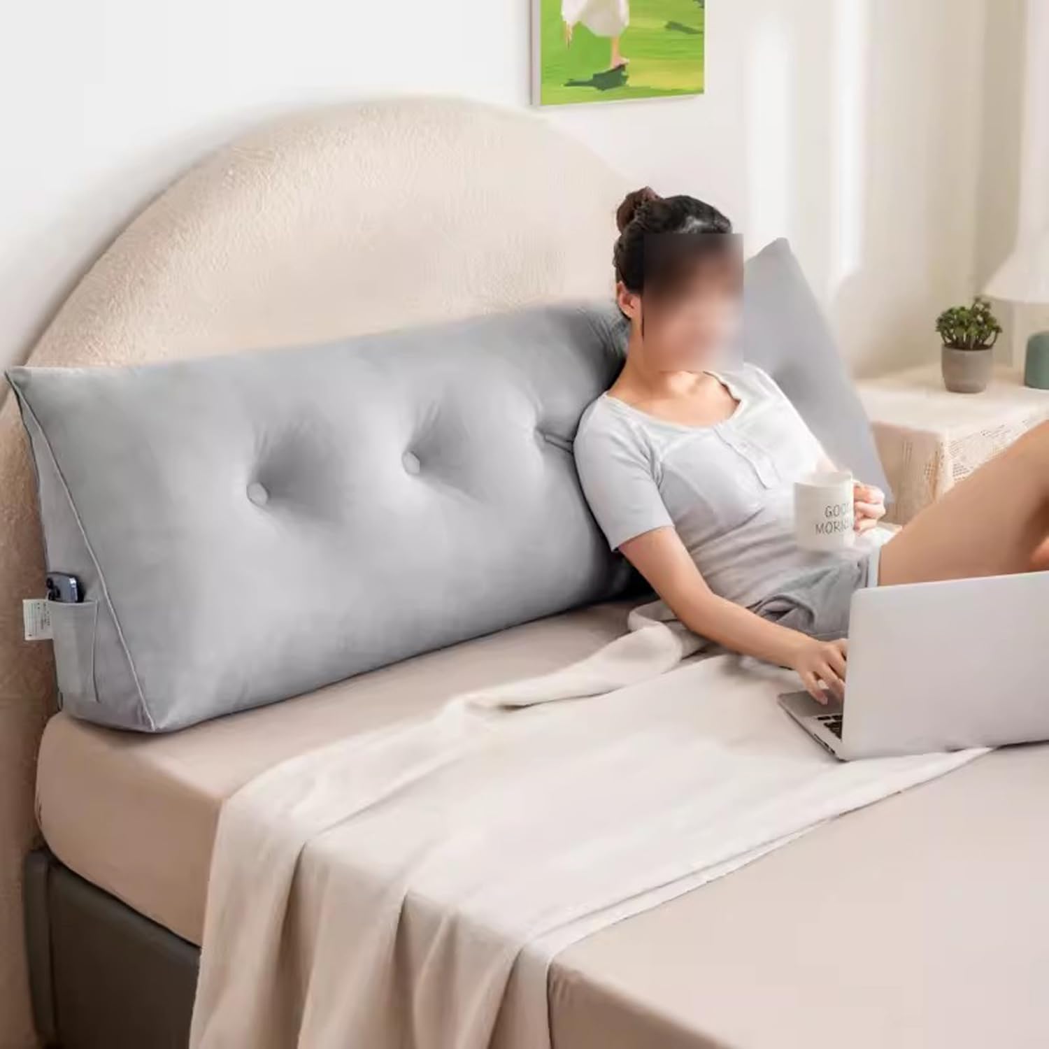 Almohada de cabecera suave para apoyo lumbar de espalda, piernas, almohada triangular para cama, sofá, almohada de cuña suave y cómoda, soporte de posicionamiento del respaldo (95 x 55 x 15 cm, color