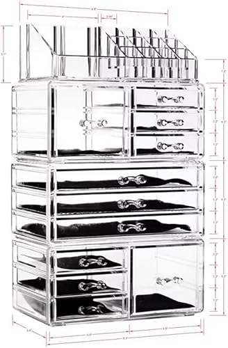 Miniatura 3 de Paquete de 4 organizadores de maquillaje de acrílico con 11 cajones, organizador de cosméticos transparente y apilable para lápiz labial, joyas y