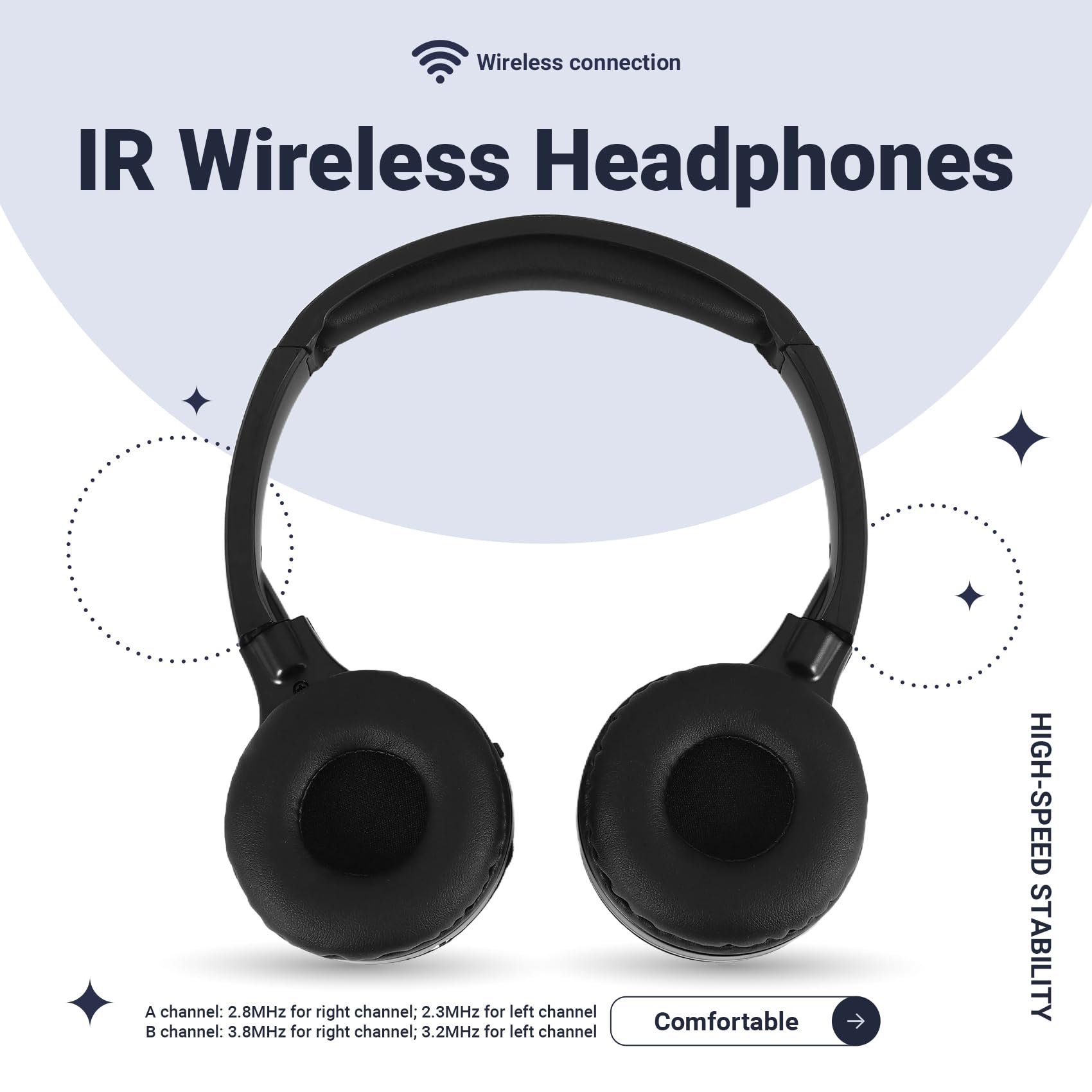 Lot de 2 paires d'écouteurs infrarouges sans fil pour lecteur DVD de voiture - Casque audio infrarouge universel (noir)