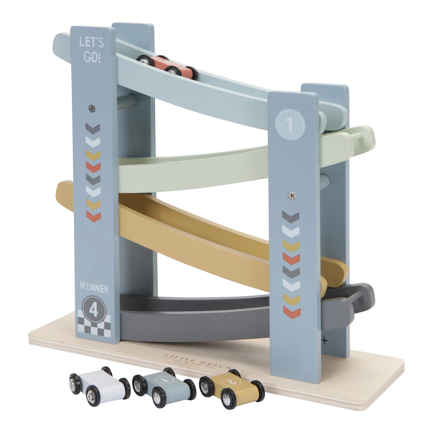 Little Dutch Auto-Rennbahn Kugelbahn aus Holz mit 3 Autos für Kinder - blau