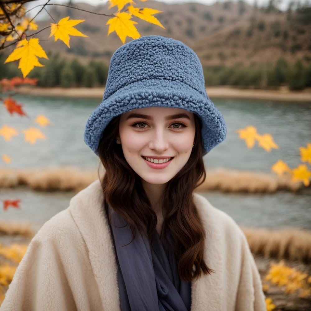 Winter Warm Plush Fuzzy Bucket Hat Furry Faux Fur Shearling Fisherman Hats for Women - Image 2