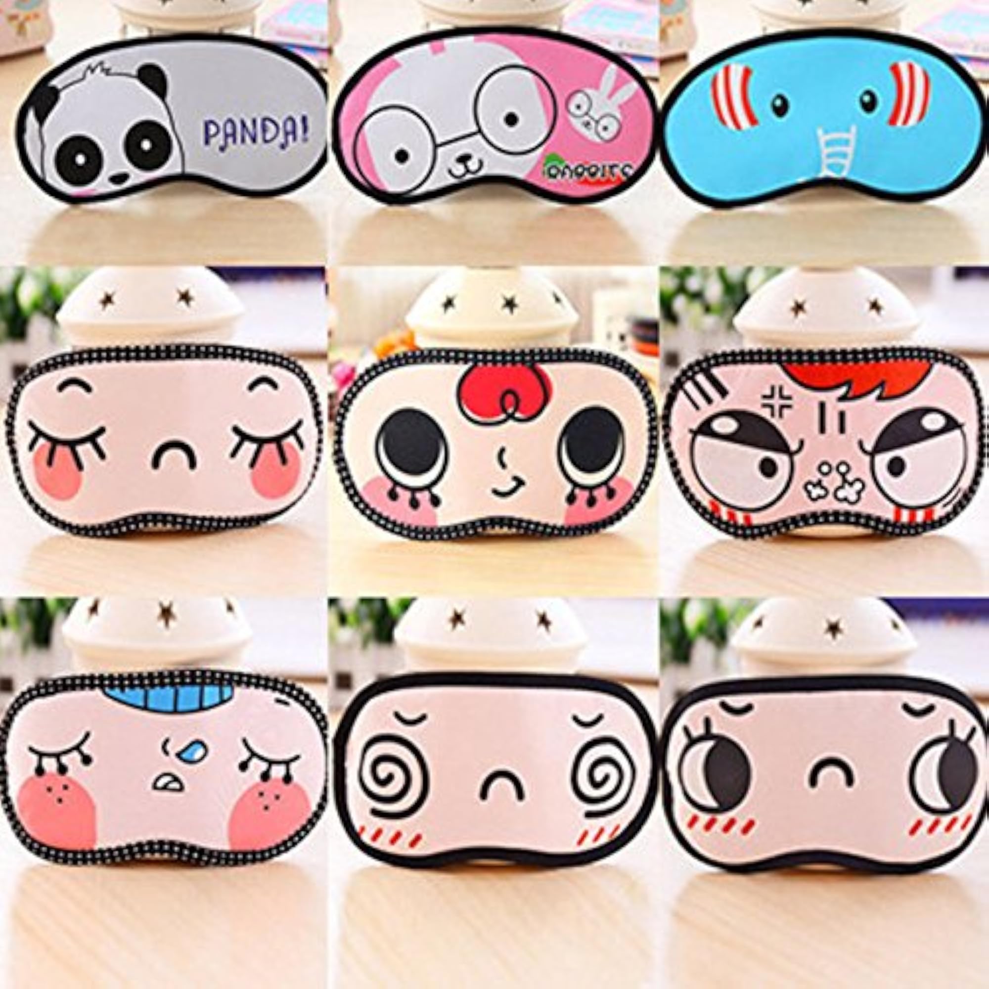 Pack of 2 Cartoon Face Sleeping Eye Masks, Green Close Eye Design
