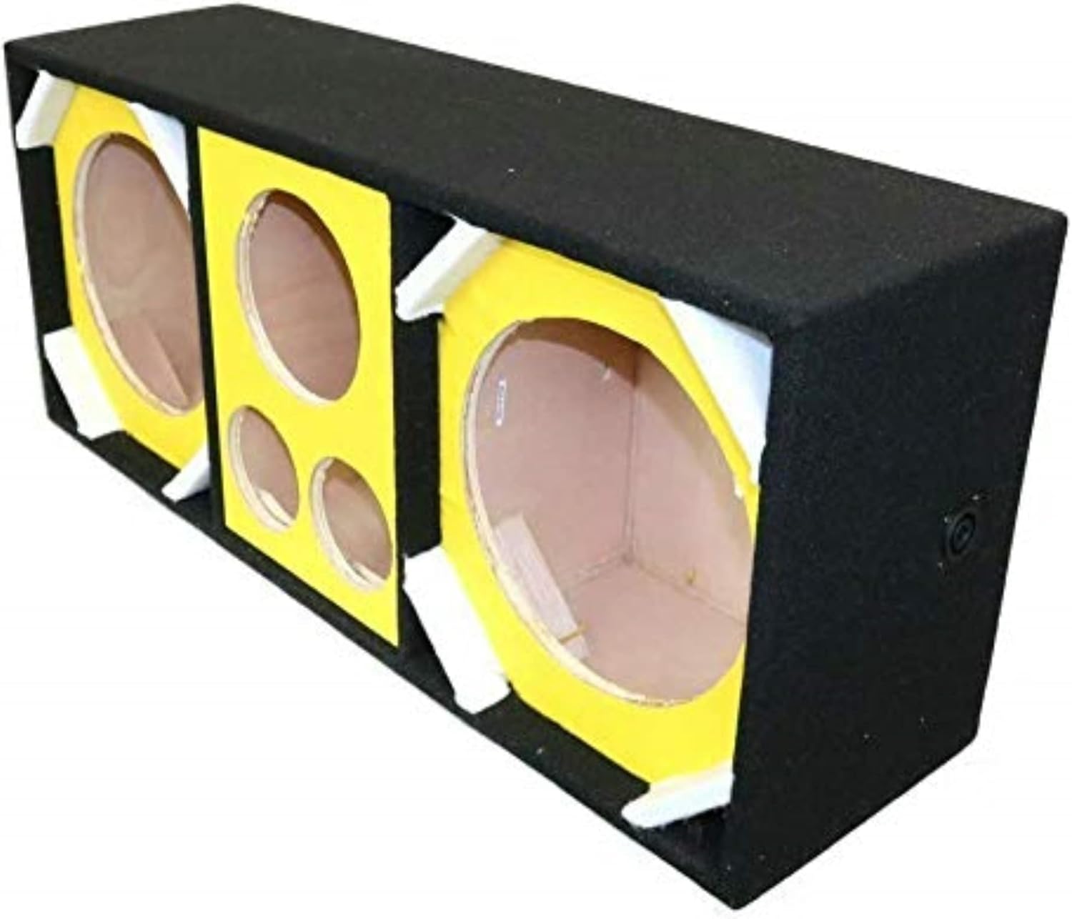 D10T2H1YELLOW Empty Chuchera Speaker Enclosure with Quad Port Two 10-inch Woofers Plus Two Tweeters and One Horn Heavy Duty Carpet Embroidered Stitched Logo - Yellow