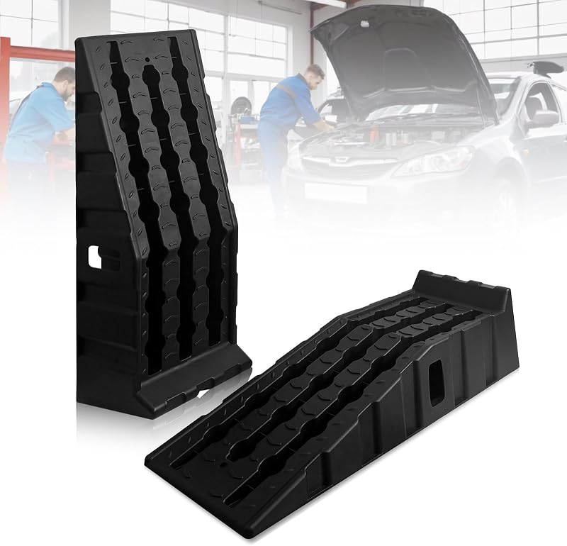 2 Pack Car Ramps for Oil Changes and Lfit, 16000 Lbs Capacity Heavy-Duty Car Lifts for Home Garage or Shop Portable 6.8 Inch Lift Car Ramps with Anti Slip Grooves