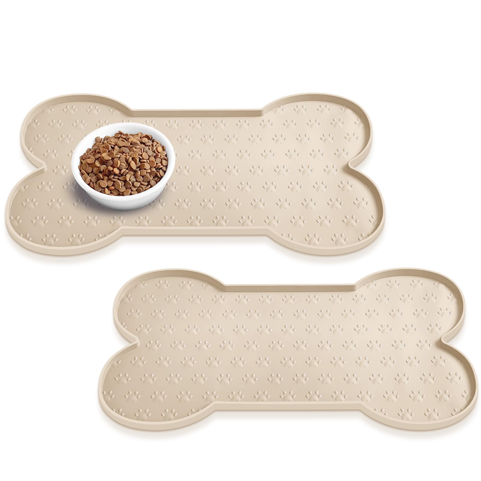 PWTAA Dog Food Mat Anti-Slip Silicone Dog Bowl Mat Thicker Pet Placemat Waterproof Cat Feeder Pad with Raised Edge Puppy Kitten Feeding Mats Suitable Small Medium-Sized Dogs Cats Eating Tray - 2PCS