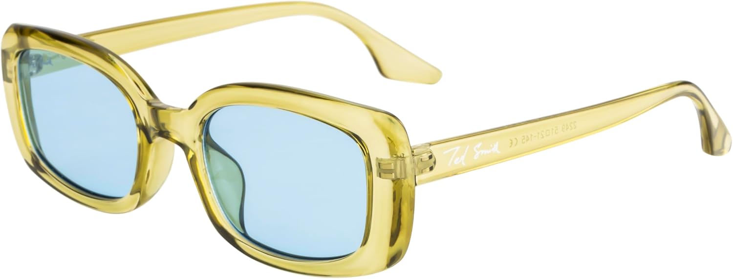 Ted Smith Mens Womens UV Protection Blue Lens Crystal Green Oval Sunglasses