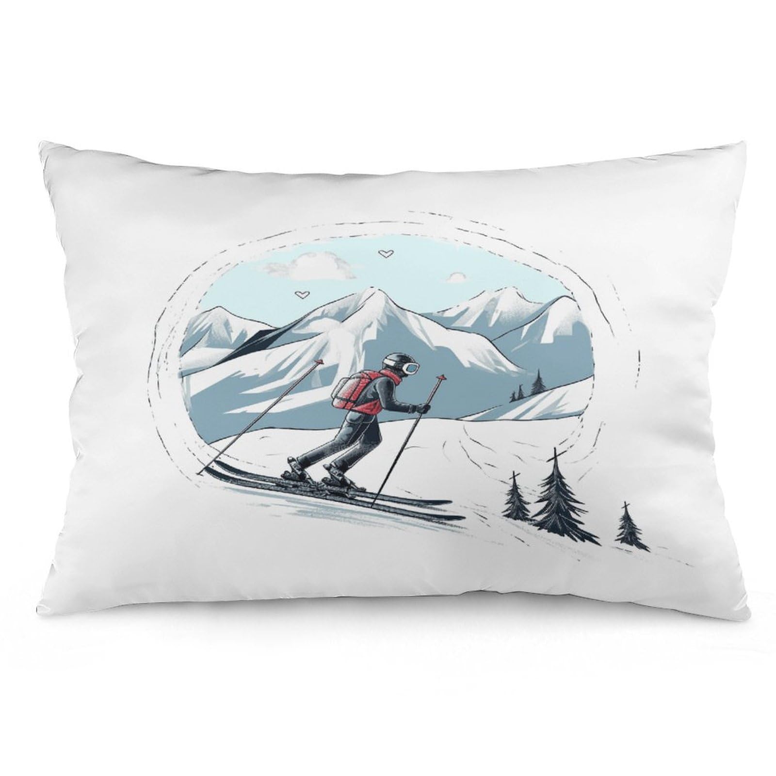 Skiing Theme Throw Pillow Cover Soft Lumbar Pillow Covers with Zipper Breathable Rectangular Cushion Case Polyester Pillow Case Decorative Body Pillow Cover for Couch Bed