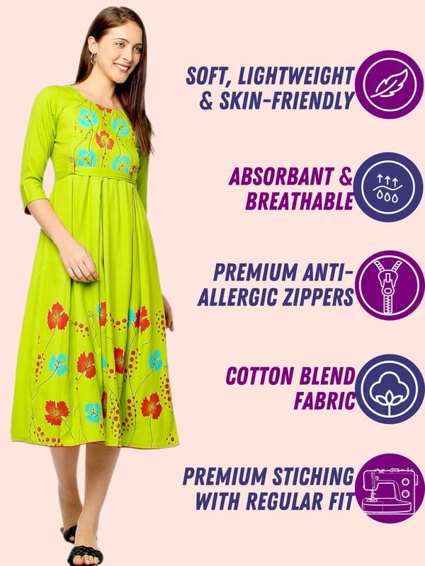 Image of DUMMY SHAPE Women's Rayon Anarkali Maternity Dress & Feeding Kurti with Zippers