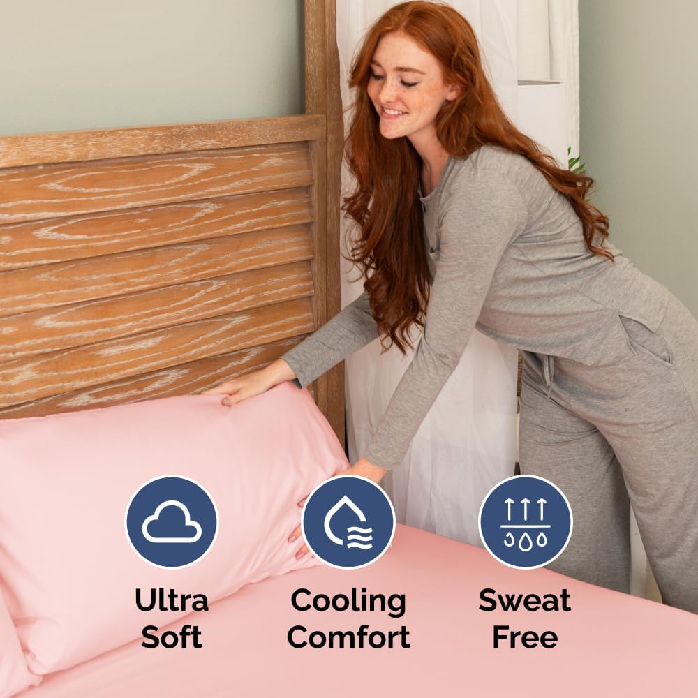 Baby Pink 5-Piece Sheet Set & Pillowcase Bedding Bundle (Split King Size) - Complete Split King Sheet Set & 2 Pillowcases w/ Deep Pockets up to 16 inches - Hotel Luxury Quality - Breathable & Cooling