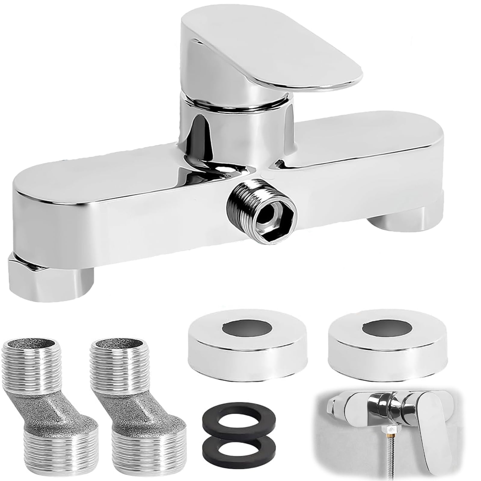 Grifo De Ducha, Grifos Duchas De Baño Monomando, Grifo Ducha Pared, con núcleo de válvula de cerámica, con G 1/2 caño,Plateado, Cromado