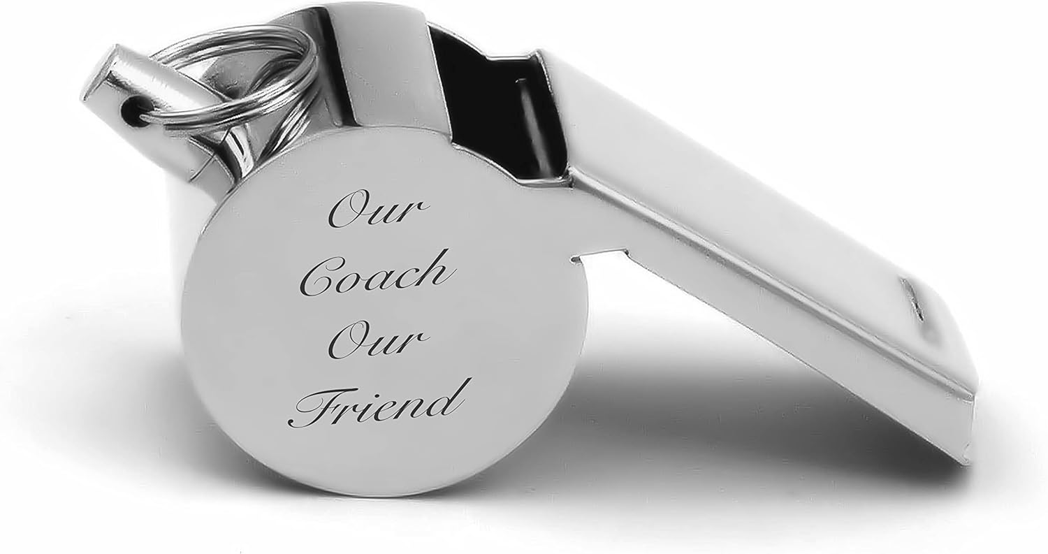 Personalized Silver Volleyball Coach Whistle Key Chain Engraved Free - Ships from USA