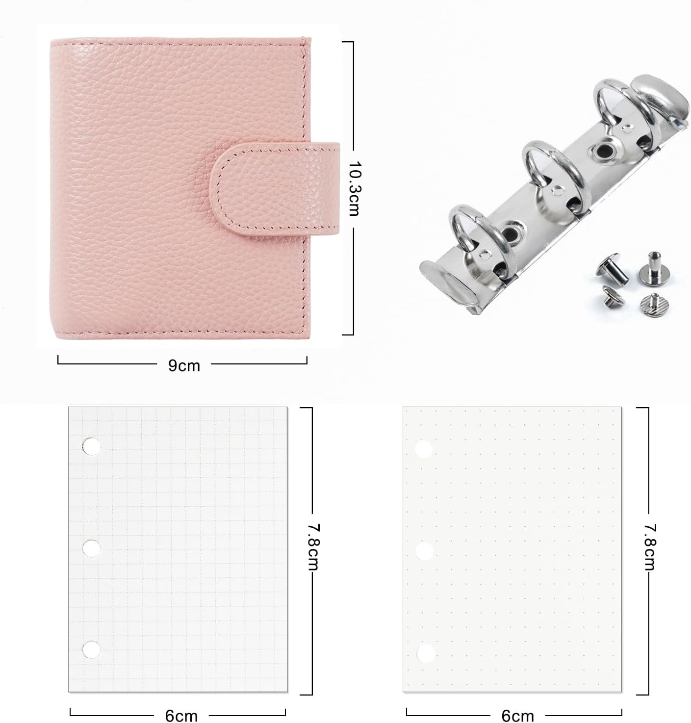 Moterm A9 Regular Rings Planner - Genuine Leather Binder Organizer Wallet (Pebbled-Dusty Rose, 19mm Ring)