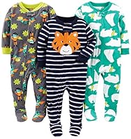 Simple Joys by Carter's (シンプル ジョイズ バイ カーターズ) ベビー ボーイズ ルーズフィット フリース 足つき ロンパース パジャマ 3枚組
