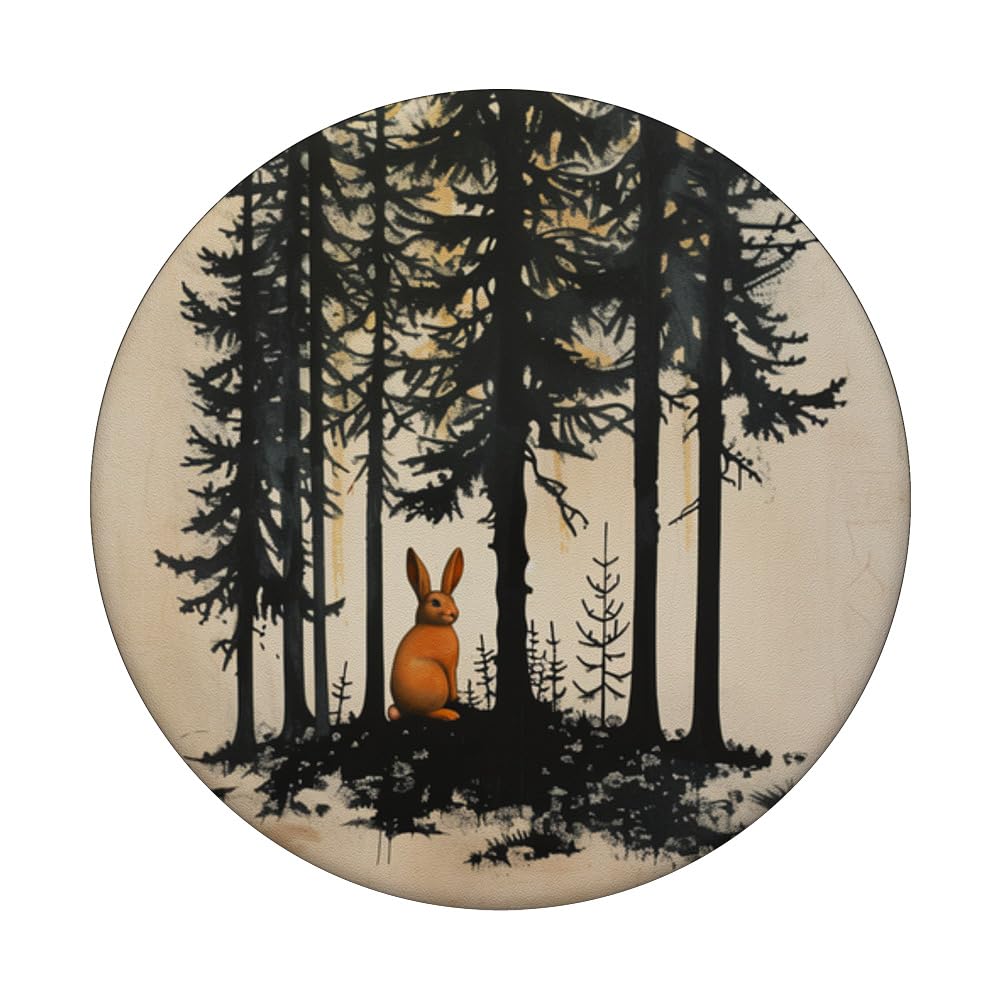 Bunny Rabbit Tall Pine Trees Mountains Forest Woods Nature PopSockets Swappable PopGrip, Black - Image 3