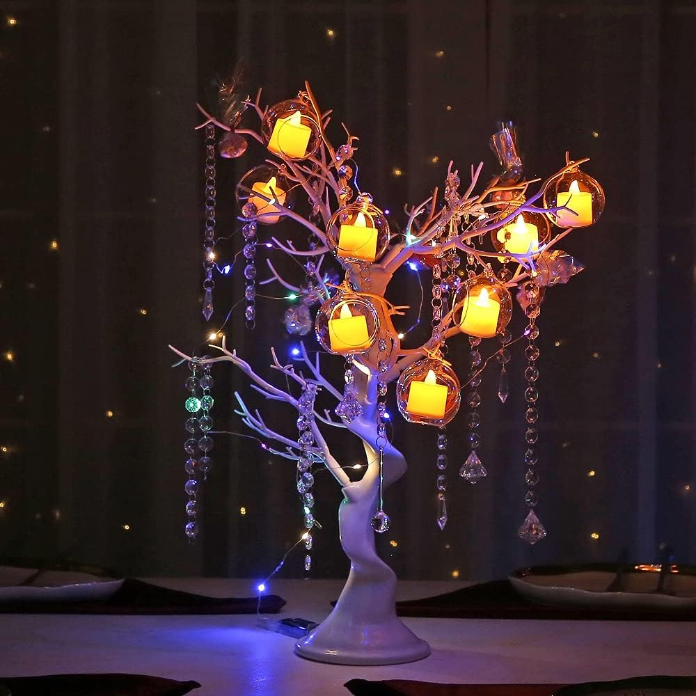 2pcs 23 Inch Tall White Artificial Tree with 24pcs Hanging Tealight Candle Hoder